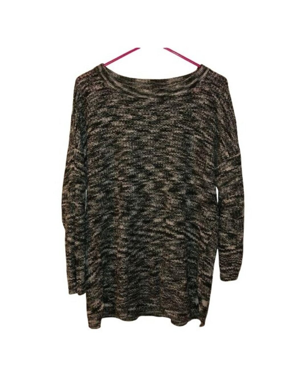 Hannah Womens Long Sleeve Knit Sweater L Green & White Acrylic